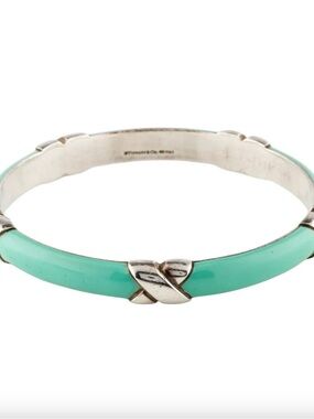 Tiffany & Co. Turquoise Green Enamel X Accent Bangle Bracelet